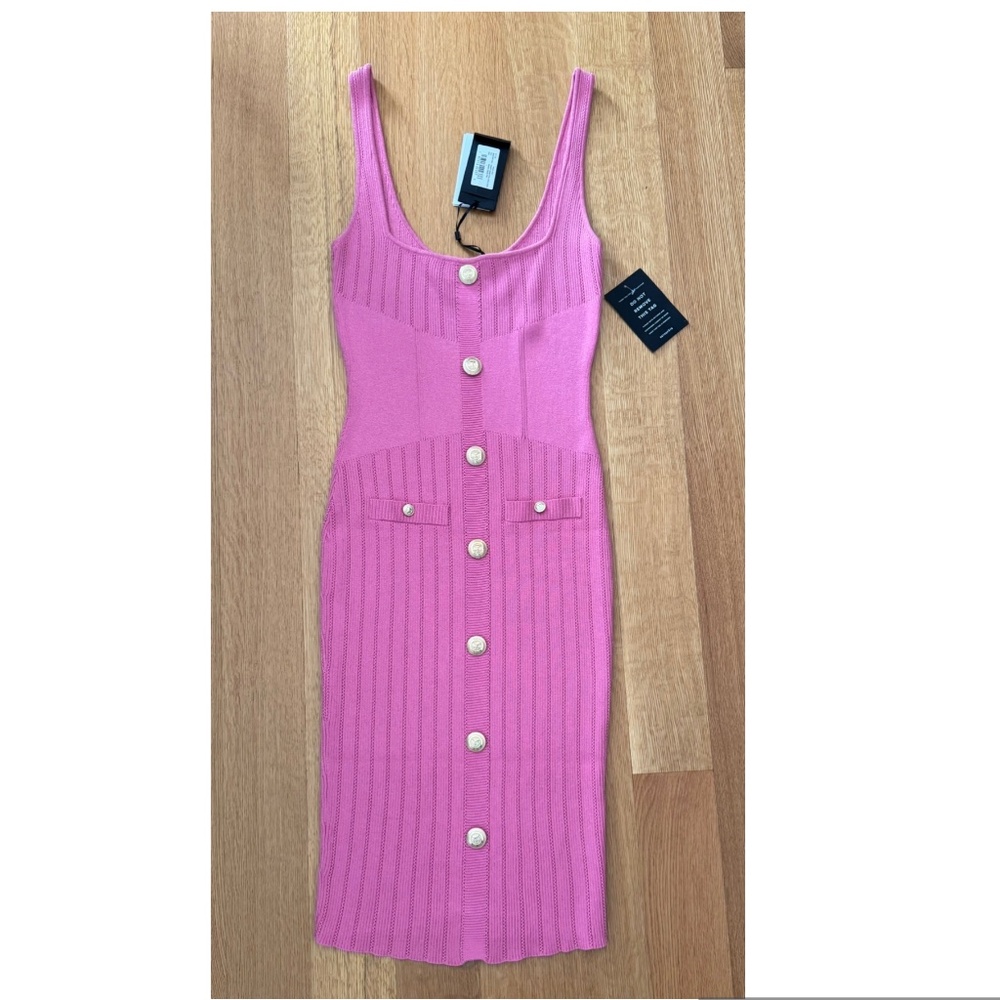 Retrofete Pink Laney Metallic Knit Midi Bodycon Dress